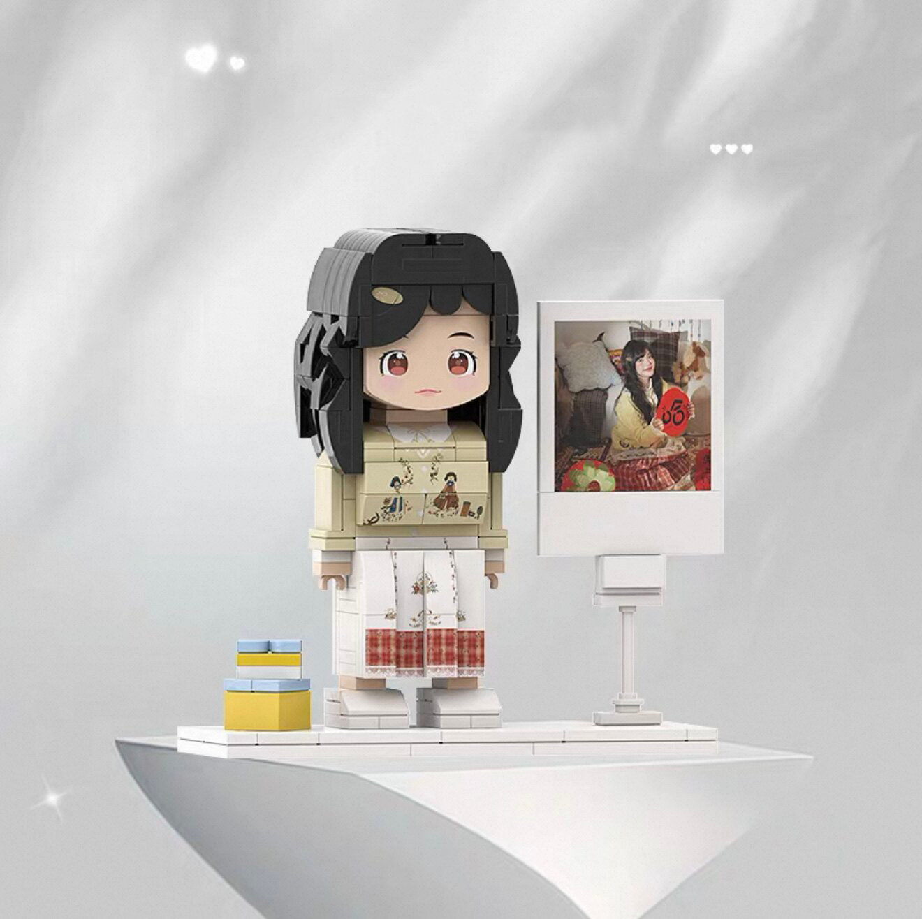 Custom Photo Brick Minifigure, Personalized 3D Building Block Figure With Birthday Photo Frame & Cake Ornament, Customized Portrait Brick Doll Unique Birthday Anniversary Gift For Her Him Kids