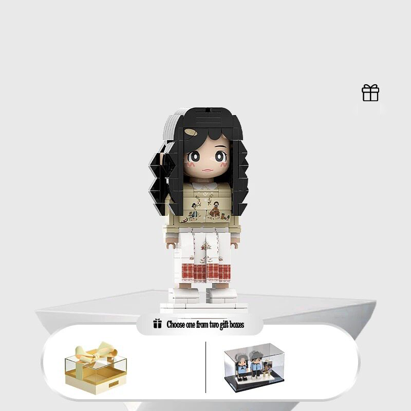 Custom Photo Brick Minifigure, Personalized 3D Building Block Figure With Birthday Photo Frame & Cake Ornament, Customized Portrait Brick Doll Unique Birthday Anniversary Gift For Her Him Kids