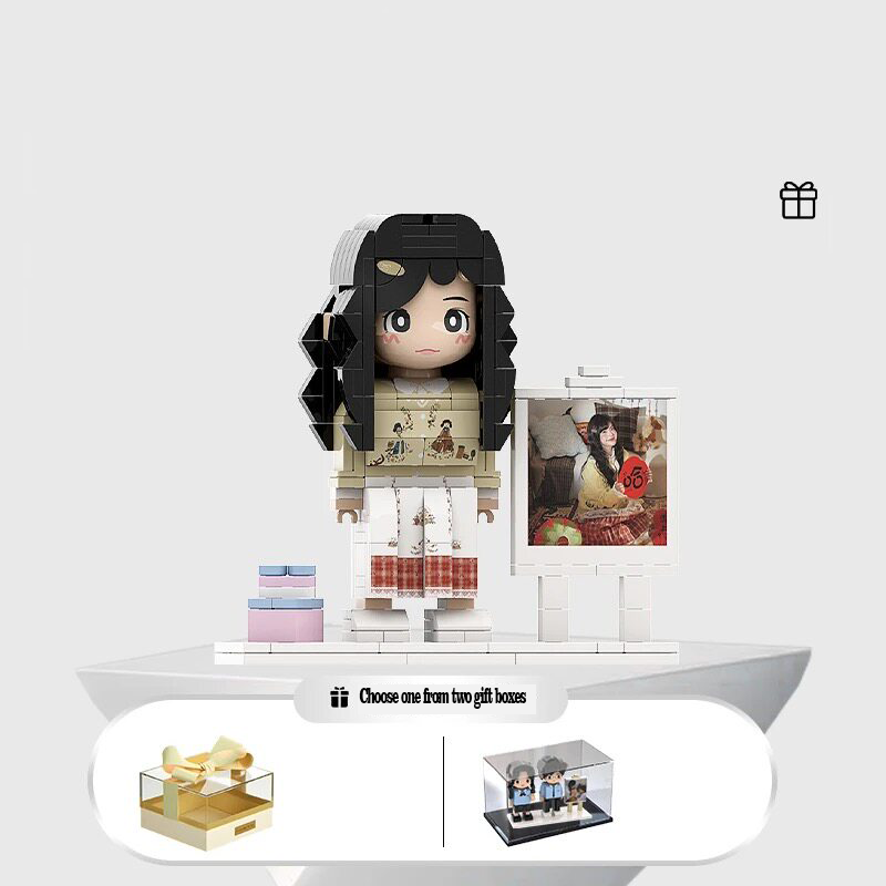 Custom Photo Brick Minifigure, Personalized 3D Building Block Figure With Birthday Photo Frame & Cake Ornament, Customized Portrait Brick Doll Unique Birthday Anniversary Gift For Her Him Kids