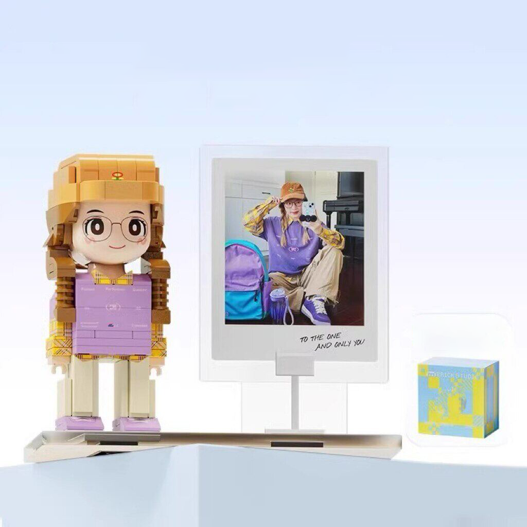 Custom Photo Brick Minifigure, Personalized 3D Building Block Figure With Birthday Photo Frame & Cake Ornament, Customized Portrait Brick Doll Unique Birthday Anniversary Gift For Her Him Kids