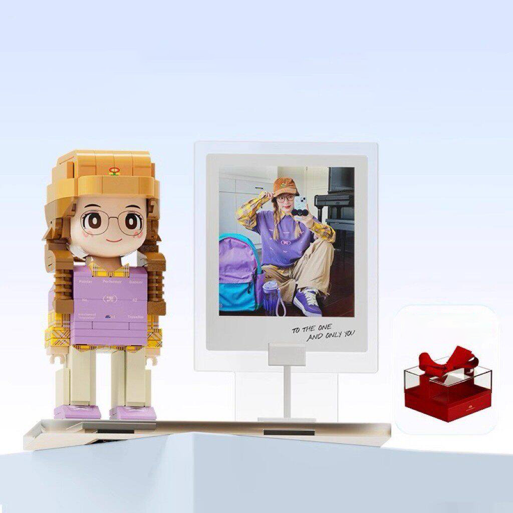 Custom Photo Brick Minifigure, Personalized 3D Building Block Figure With Birthday Photo Frame & Cake Ornament, Customized Portrait Brick Doll Unique Birthday Anniversary Gift For Her Him Kids