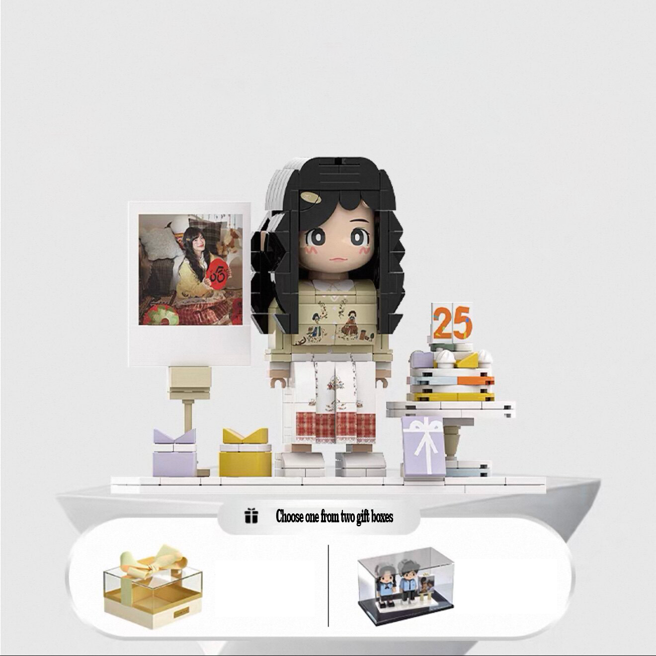 Custom Photo Brick Minifigure, Personalized 3D Building Block Figure With Birthday Photo Frame & Cake Ornament, Customized Portrait Brick Doll Unique Birthday Anniversary Gift For Her Him Kids