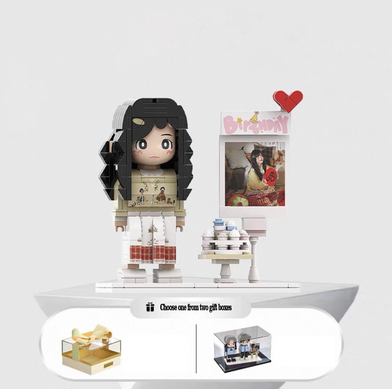 Custom Photo Brick Minifigure, Personalized 3D Building Block Figure With Birthday Photo Frame & Cake Ornament, Customized Portrait Brick Doll Unique Birthday Anniversary Gift For Her Him Kids