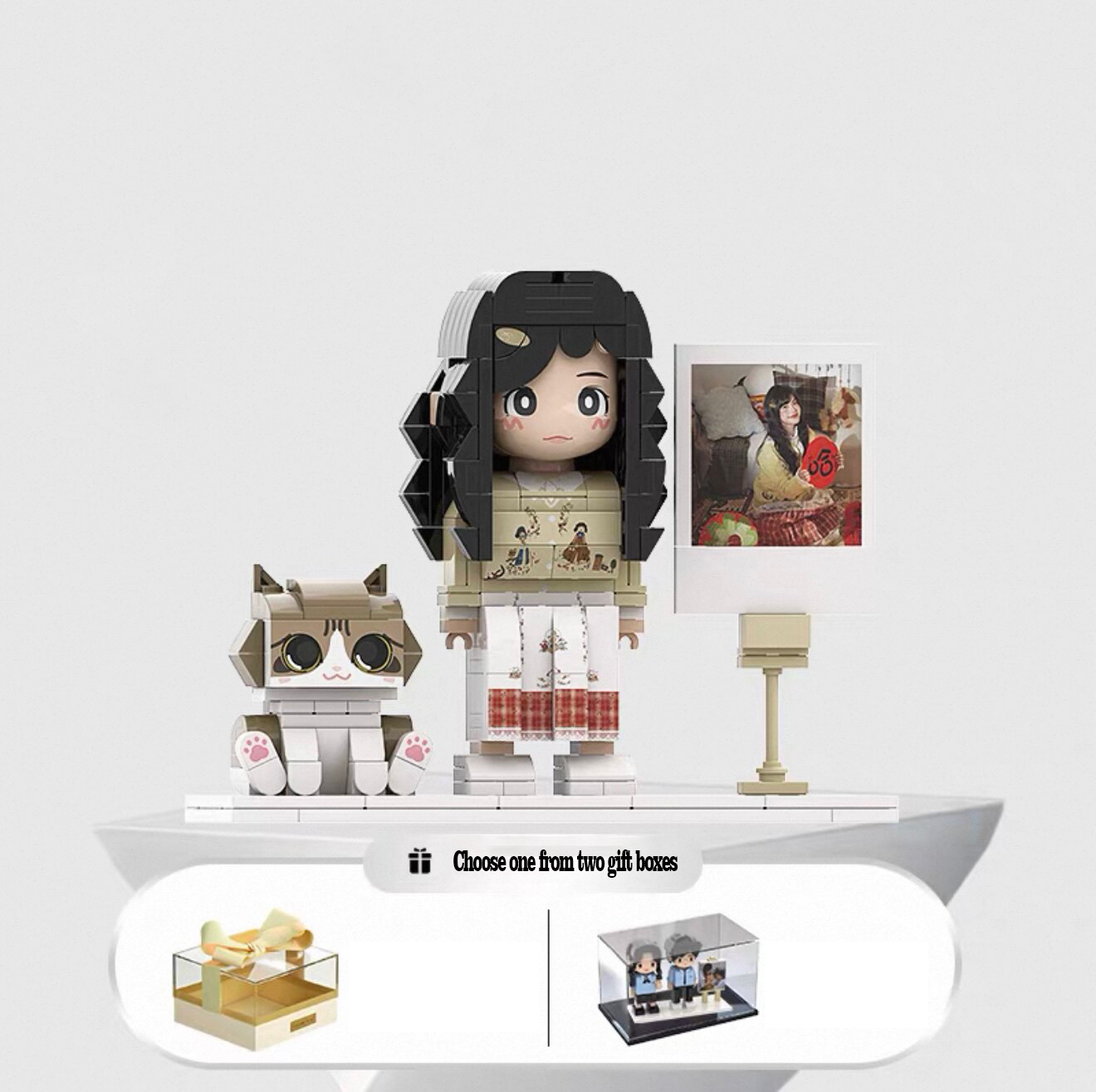 Custom Photo Brick Minifigure, Personalized 3D Building Block Figure With Birthday Photo Frame & Cake Ornament, Customized Portrait Brick Doll Unique Birthday Anniversary Gift For Her Him Kids