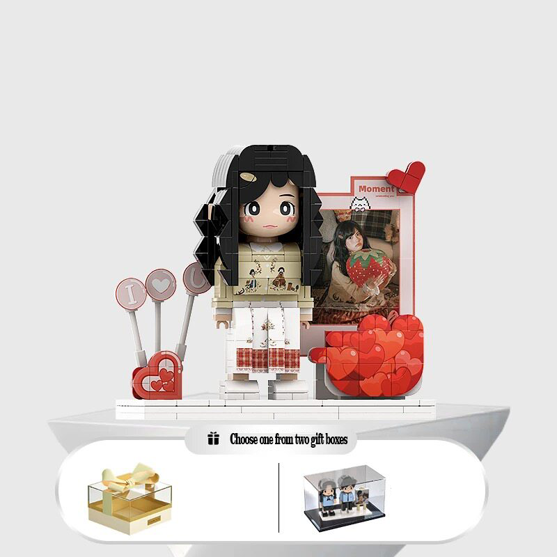Custom Photo Brick Minifigure, Personalized 3D Building Block Figure With Birthday Photo Frame & Cake Ornament, Customized Portrait Brick Doll Unique Birthday Anniversary Gift For Her Him Kids