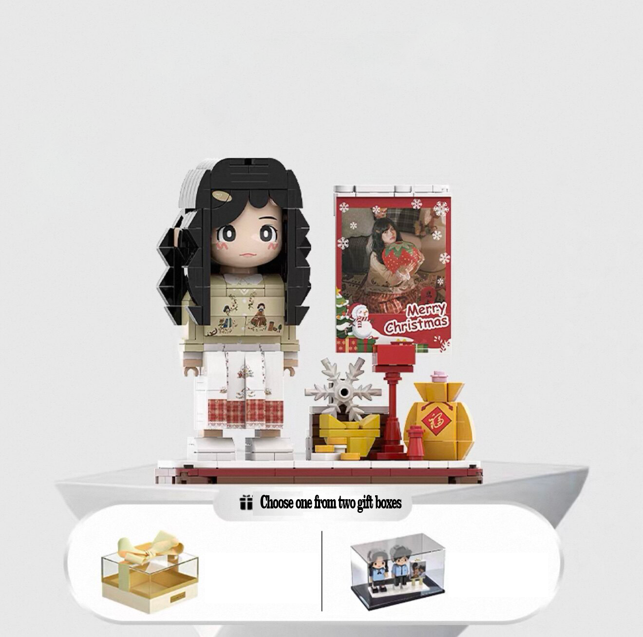 Custom Photo Brick Minifigure, Personalized 3D Building Block Figure With Birthday Photo Frame & Cake Ornament, Customized Portrait Brick Doll Unique Birthday Anniversary Gift For Her Him Kids
