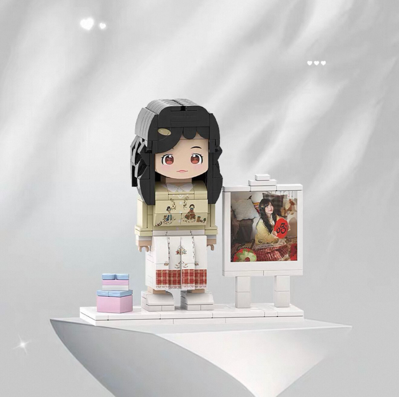 Custom Photo Brick Minifigure, Personalized 3D Building Block Figure With Birthday Photo Frame & Cake Ornament, Customized Portrait Brick Doll Unique Birthday Anniversary Gift For Her Him Kids