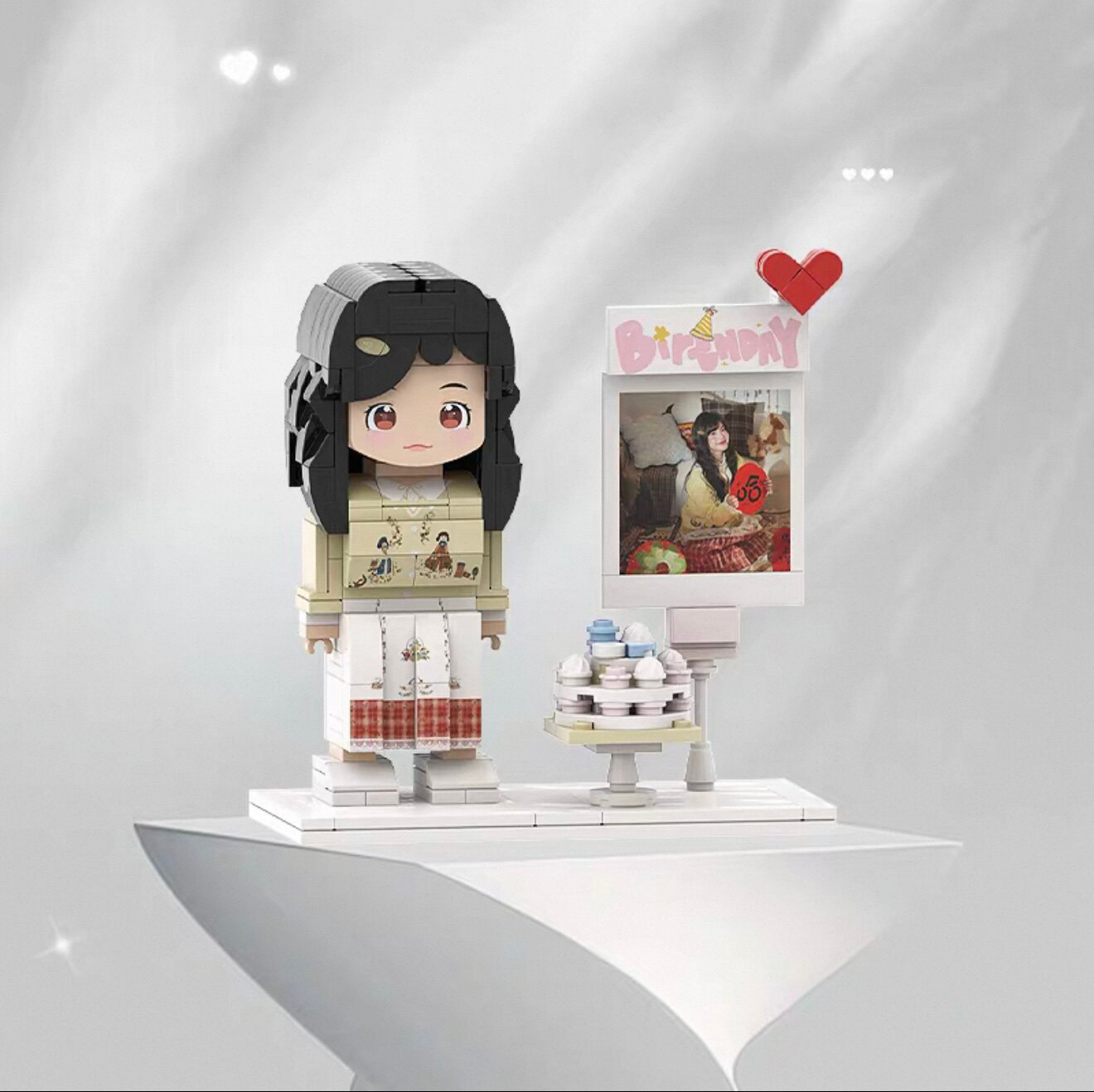 Custom Photo Brick Minifigure, Personalized 3D Building Block Figure With Birthday Photo Frame & Cake Ornament, Customized Portrait Brick Doll Unique Birthday Anniversary Gift For Her Him Kids