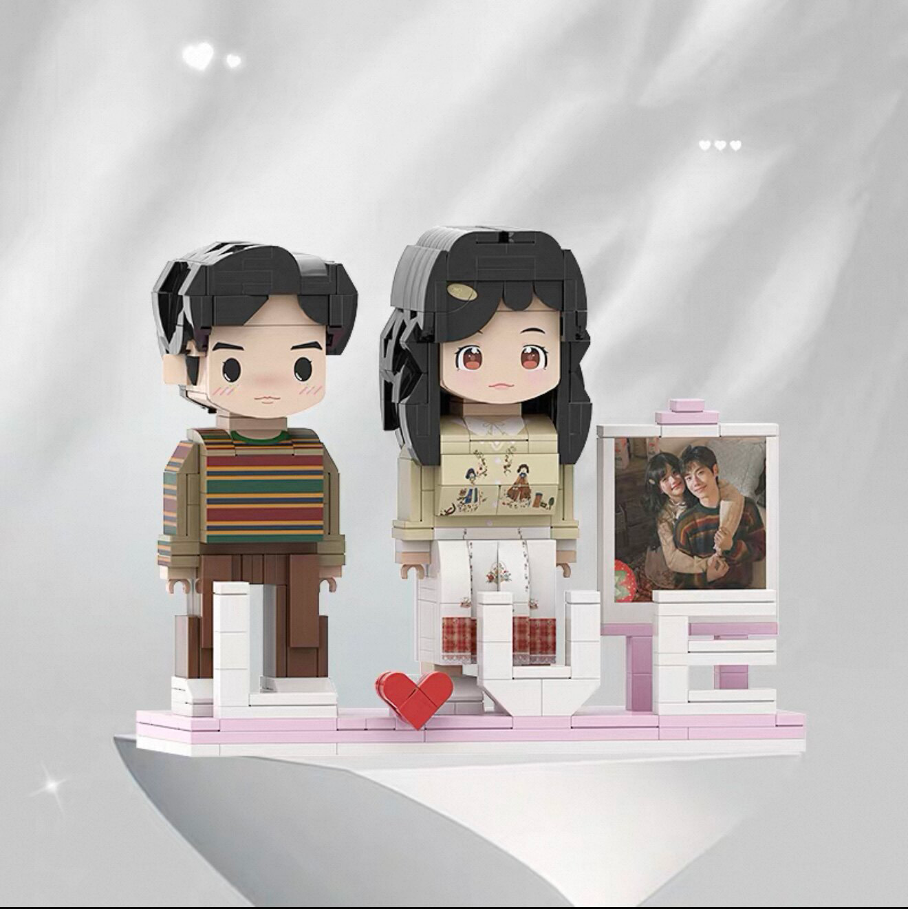 Custom Photo Brick Minifigure, Personalized 3D Building Block Figure With Birthday Photo Frame & Cake Ornament, Customized Portrait Brick Doll Unique Birthday Anniversary Gift For Her Him Kids