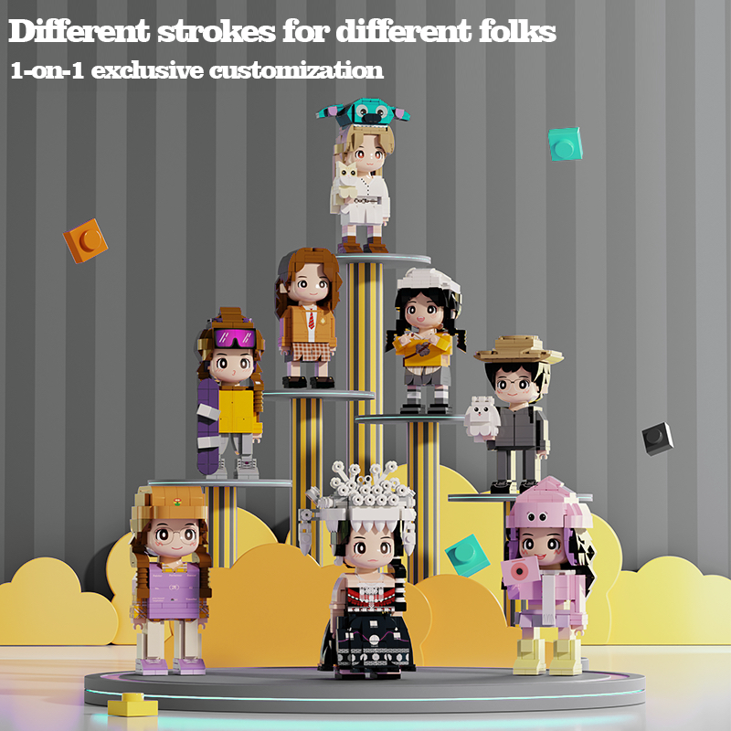 Custom Photo Brick Minifigure, Personalized 3D Building Block Figure With Birthday Photo Frame & Cake Ornament, Customized Portrait Brick Doll Unique Birthday Anniversary Gift For Her Him Kids