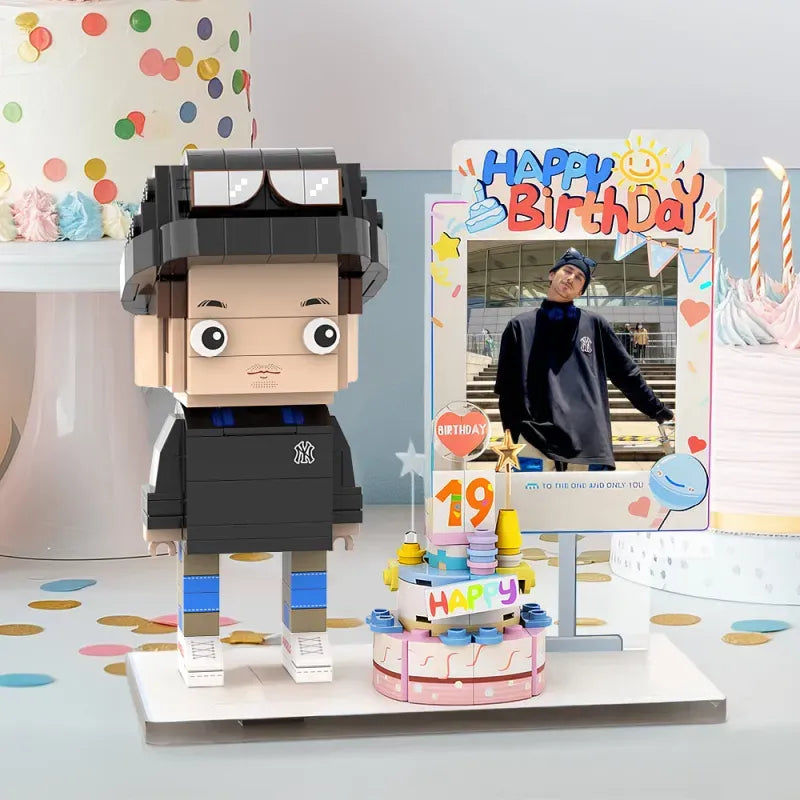 Full Body Birthday Themed Brick Figures: Customizable 1 Person Small Particle Block Toy Gift For Birthday Girl and Boy
