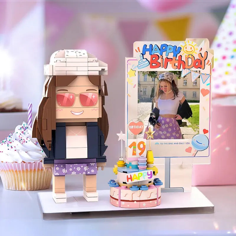 Full Body Birthday Themed Brick Figures: Customizable 1 Person Small Particle Block Toy Gift For Birthday Girl and Boy