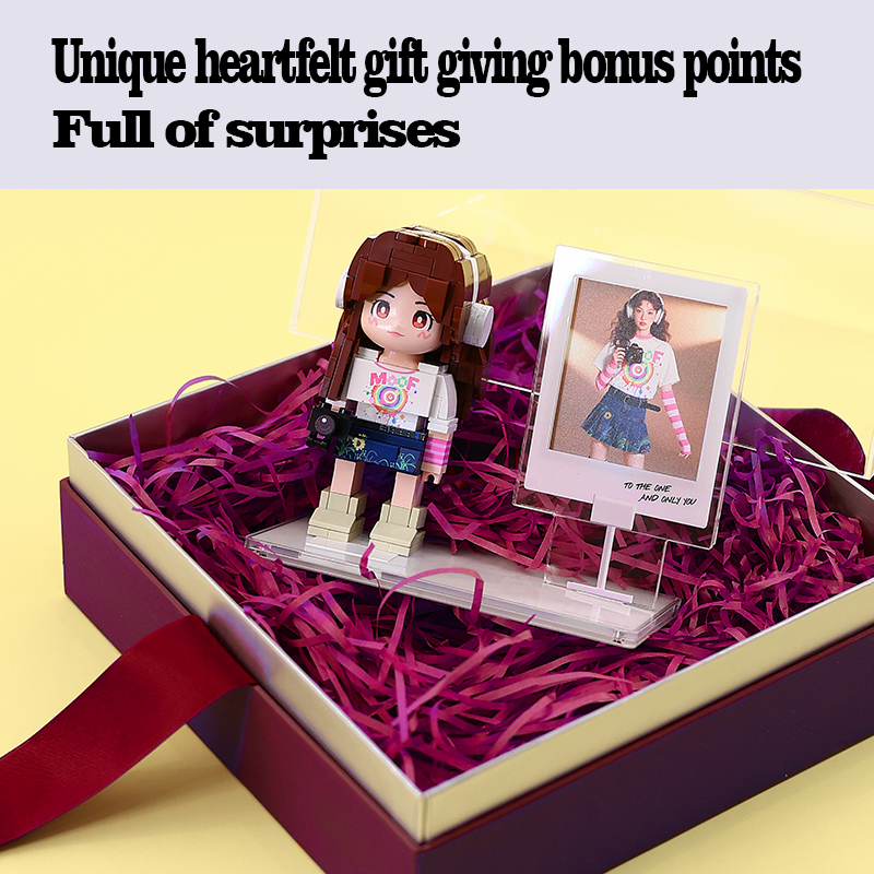 Custom Photo Brick Minifigure, Personalized 3D Building Block Figure With Birthday Photo Frame & Cake Ornament, Customized Portrait Brick Doll Unique Birthday Anniversary Gift For Her Him Kids